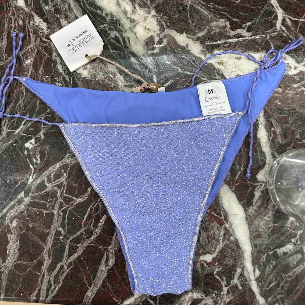 Oseree Swimwear Lavender Sparkle Tie Bikini Bottom Periwinkle Purple sz M Oséree